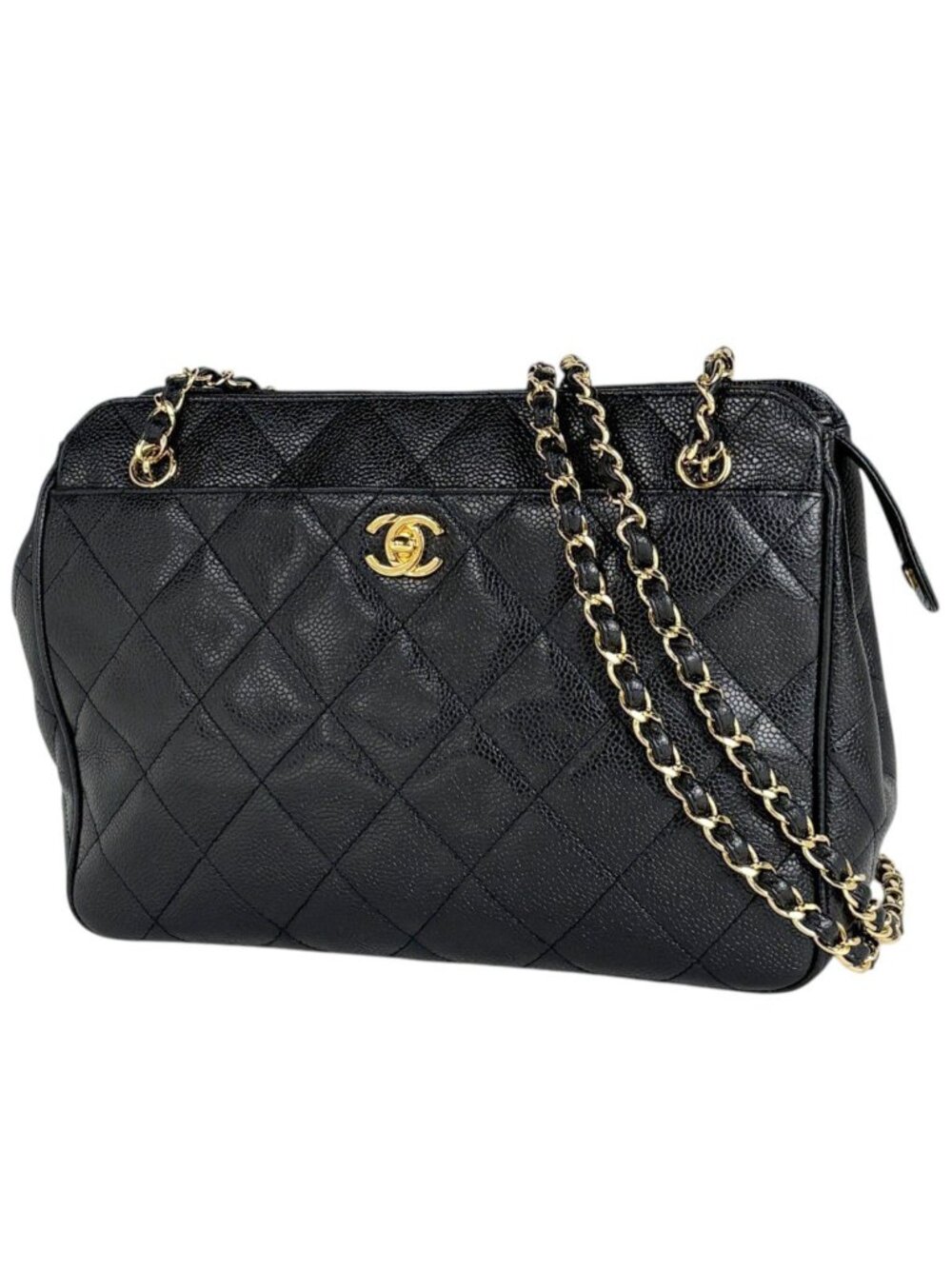 Chanel Shoulder Bag CC Logo Quilted Caviar Leather Black